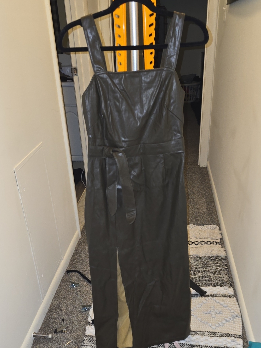 NWT Choosy Brown Faux Leather Sleeveless Belted Dress